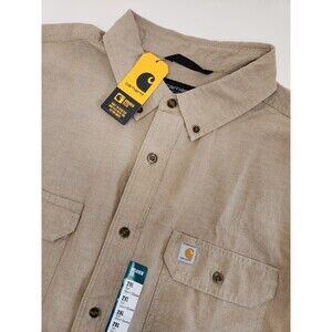 NWT Carhartt Rugged Flex Shirt Men's 2XLT Beige S/S Button Down Chambray Relaxed